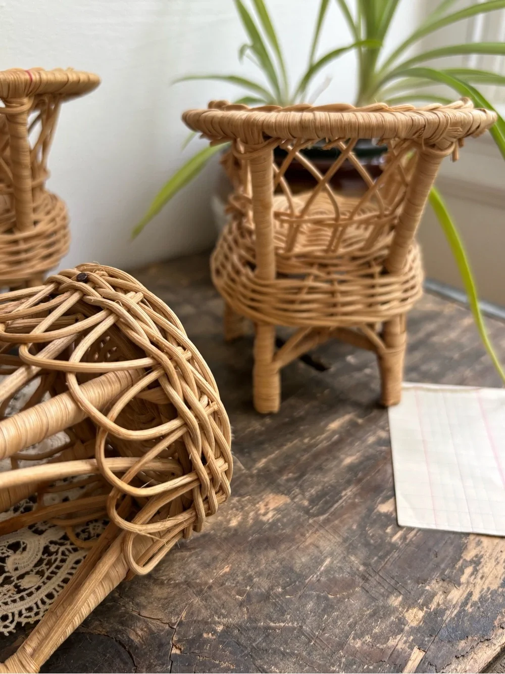Vintage miniature Natural Rattan Wicker chair and sofa set loveseat